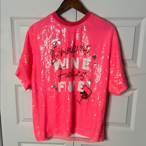 “Drinking Wine and Feeling Fine” Pink Sequin Women's Top - Picture 1 of 7